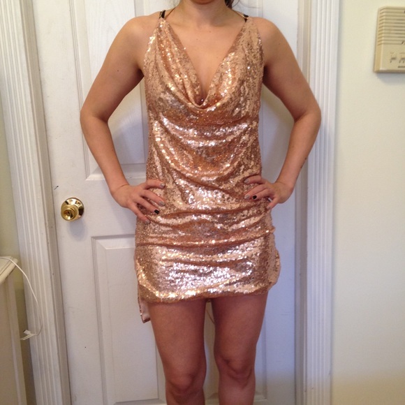 NWOT Rose Gold Sequined Mini Dress - Picture 3 of 10